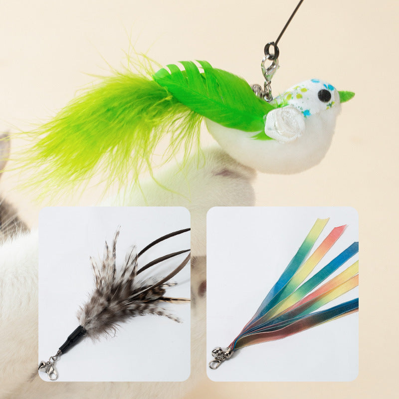 Feather Cat Teaser Wand with Replaceable Heads